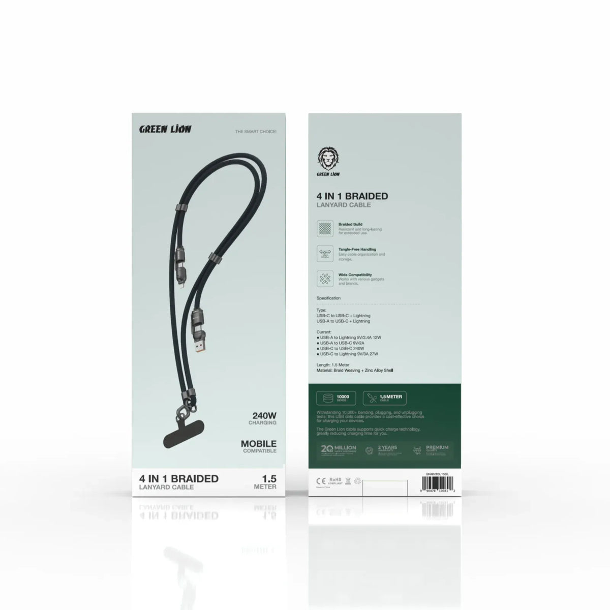 Green Lion 4 in 1 Braided Lanyard Cable 1.5 M - Blue