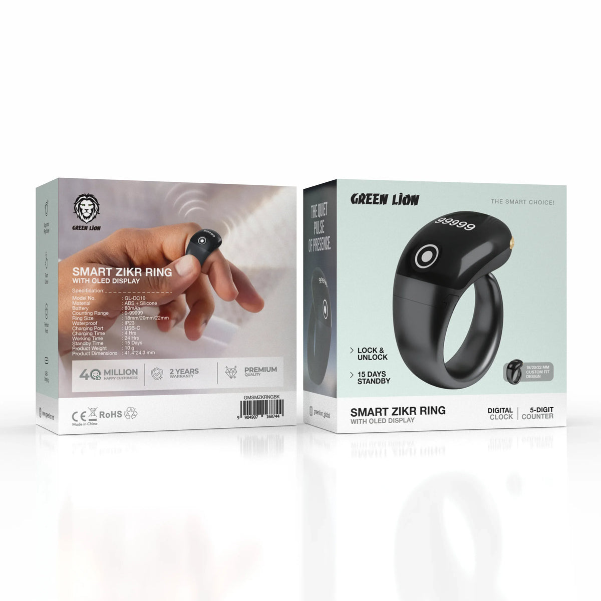 Green Lion Smart Zikr Ring with OLED Display Black – image 4