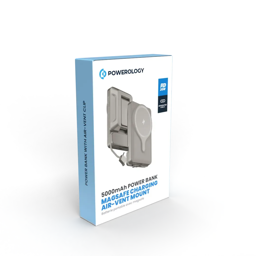 Powerology 5000 m Ah Power Bank MagSafe Charging Air-Vent Mount - Titanum – image 3