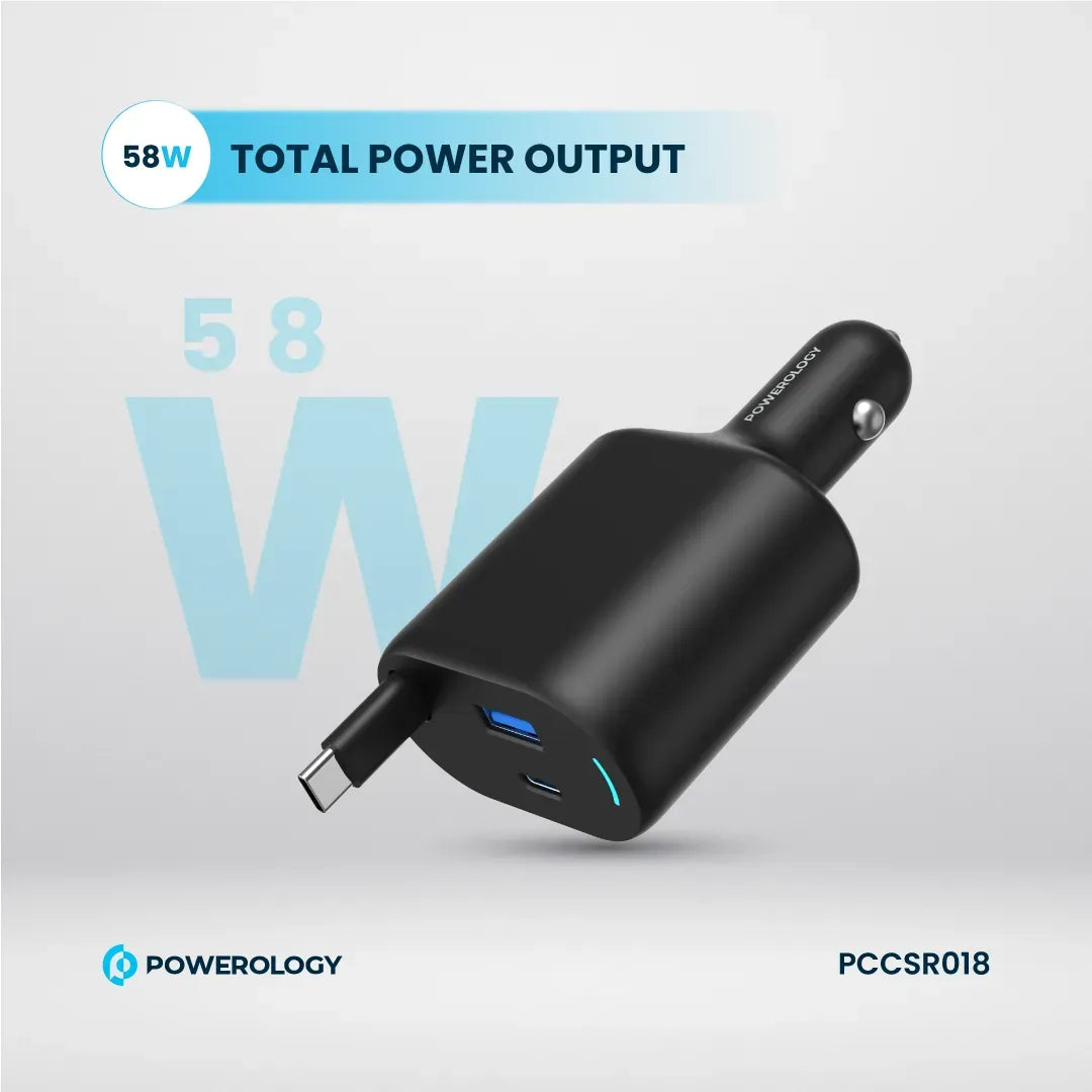 Powerology Type C Retractable Car Charger 70w Black – image 15