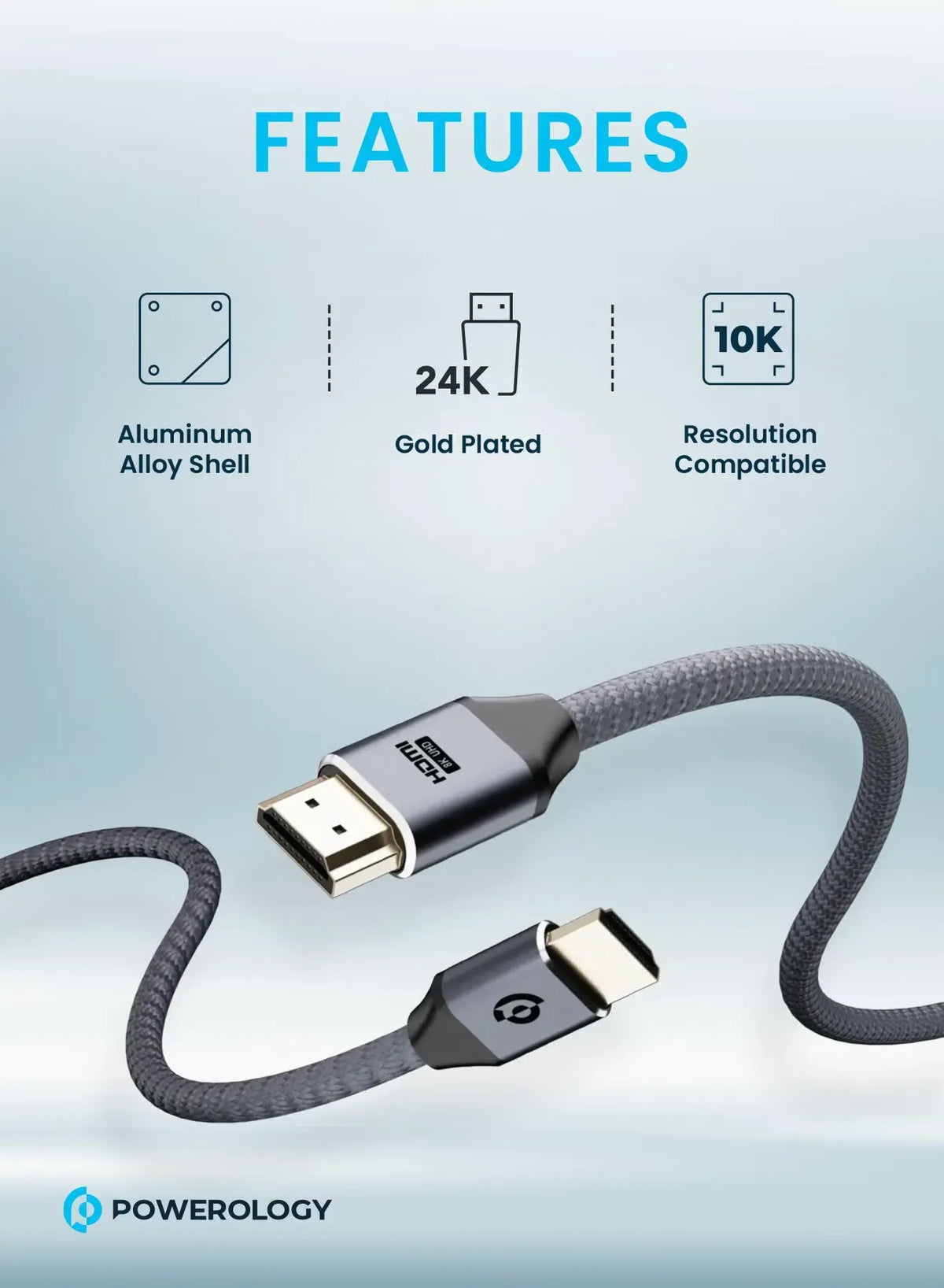 Powerology 8 KHDMI Braided Cable 2 M - Gray – image 6