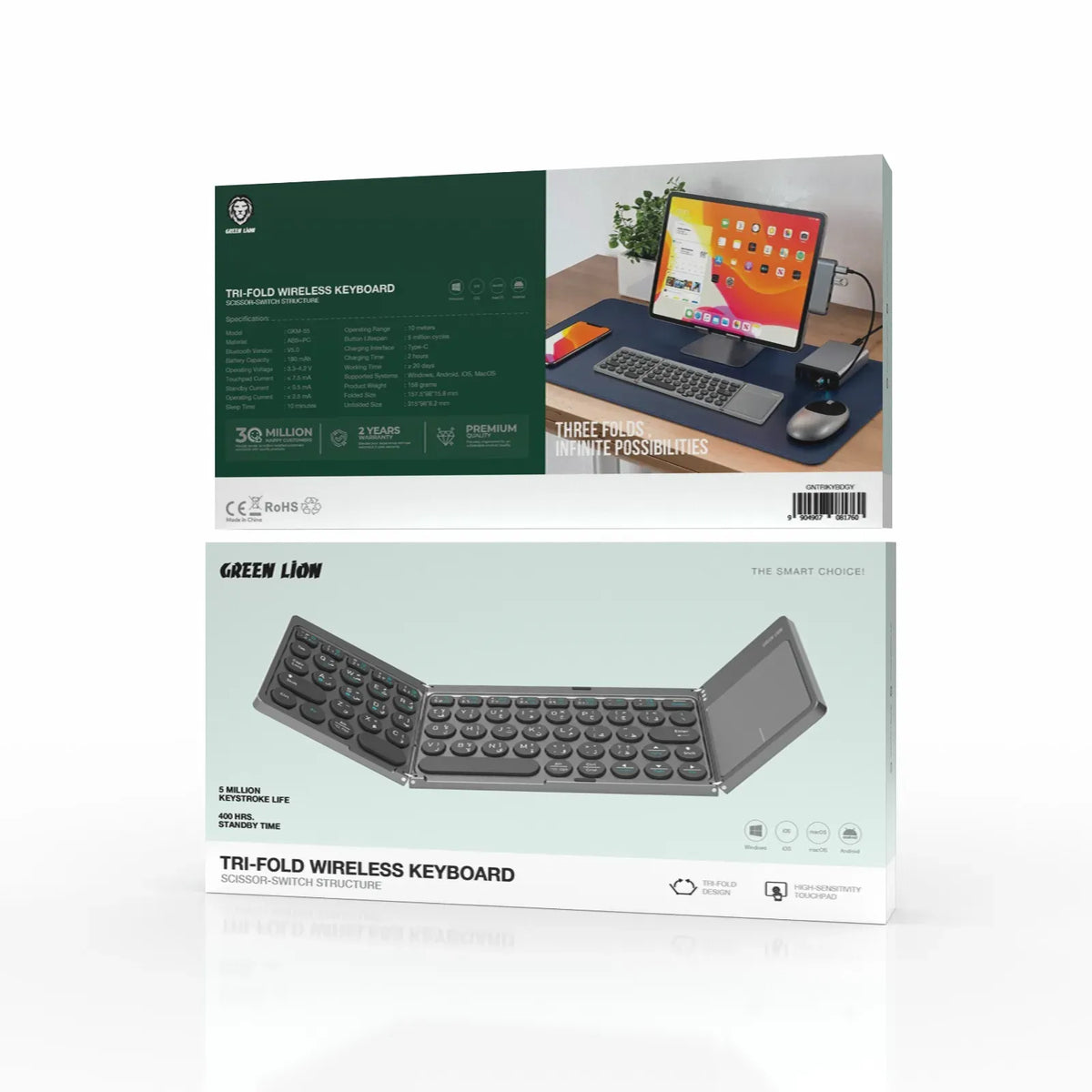 Green Lion Tri Fold Wireless Keyboard Scissor Switch Structure Gray – image 4
