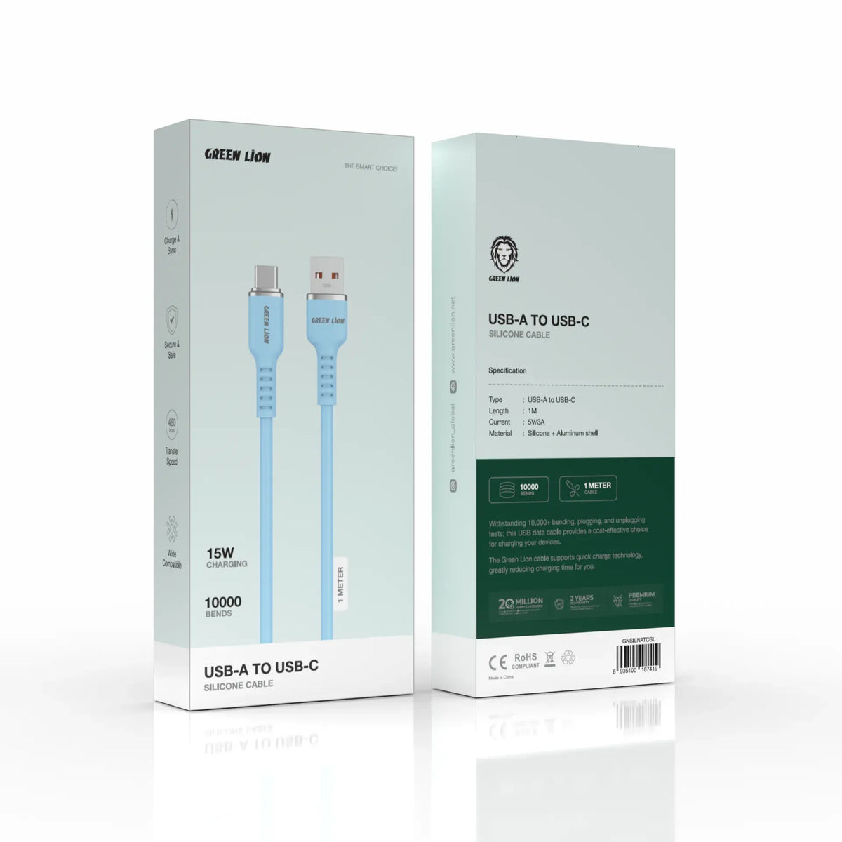 Green Lion USB-ATOUSB-C Silicone Cable - Blue