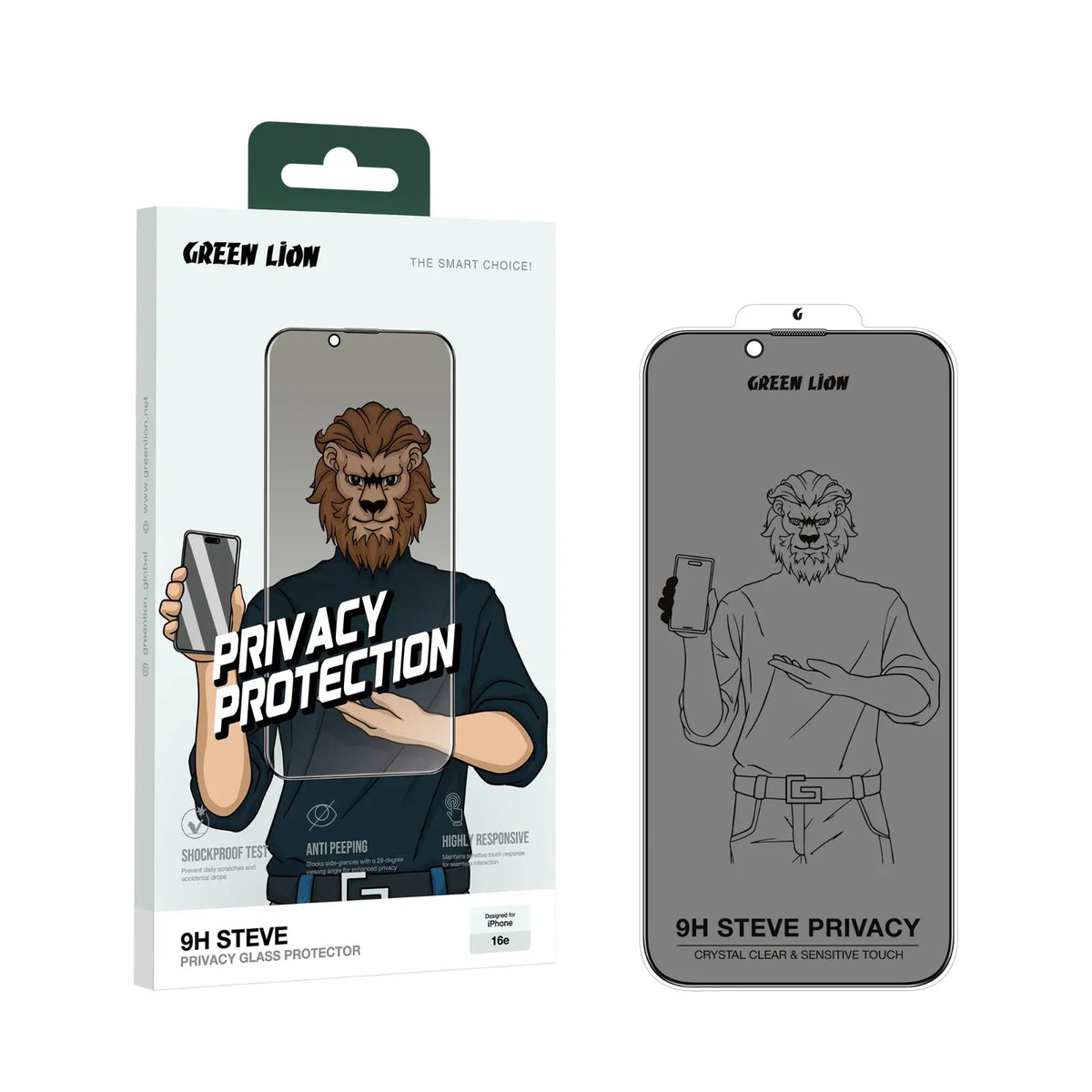 Green Lion 9h Steve Privacy HD for Iphone 16e Black – image 14