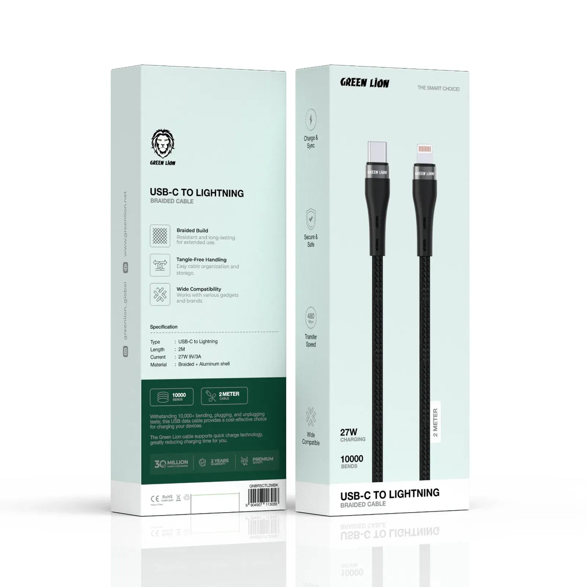 Green Lion USB C to Lightning Braided Cable Black – image 3