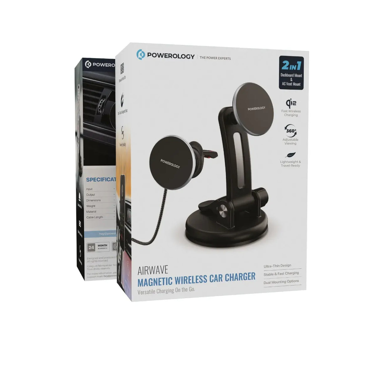 Powerology Airwave Magnetic Wireless Car Charger Gray – image 4
