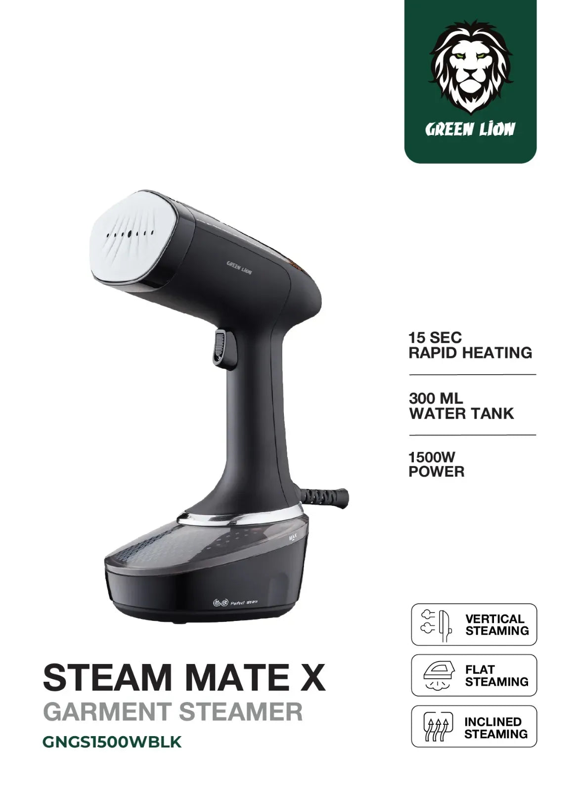 Green Lion Steam Mate X Garment Steamer 1500 W - Black – image 4