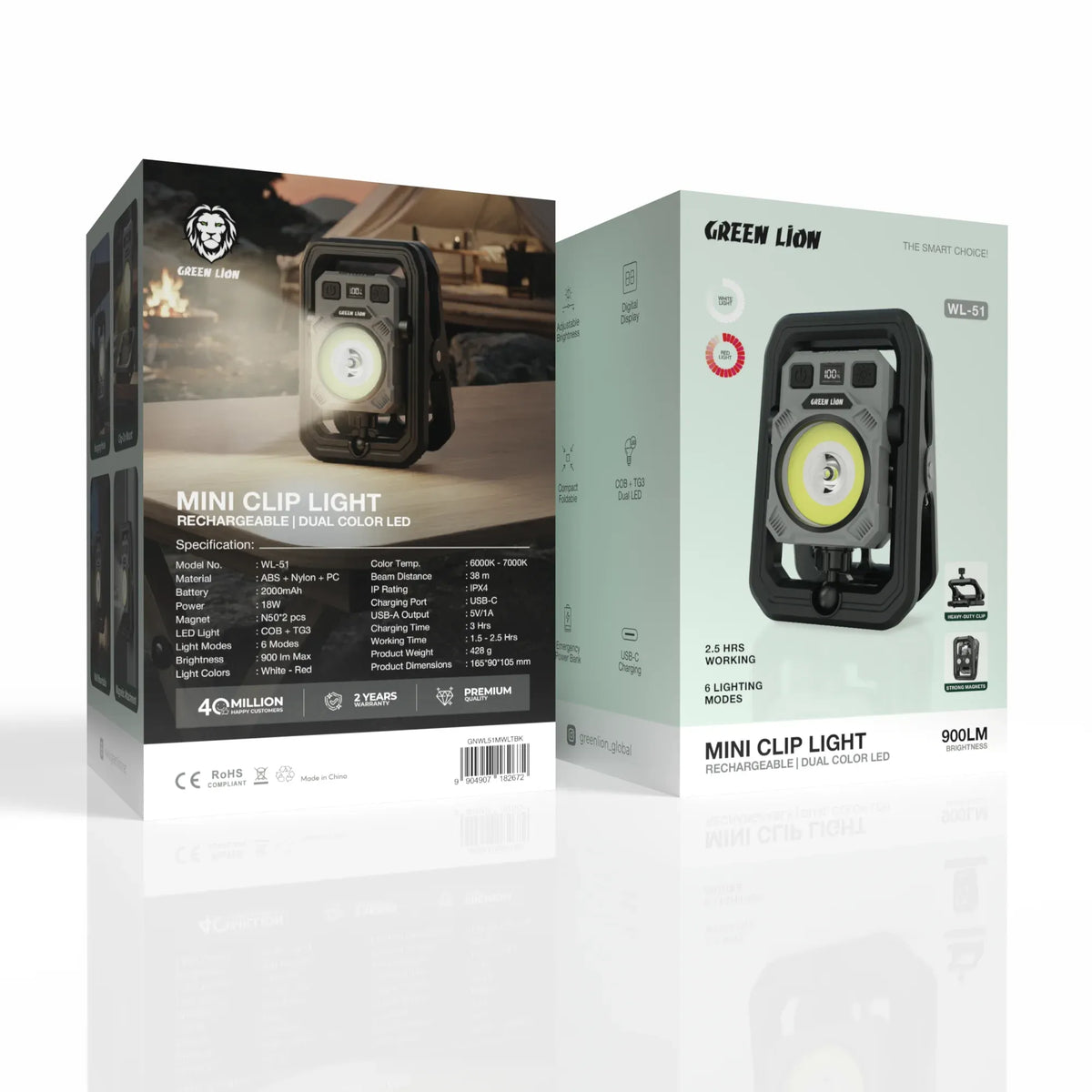Green Lion Mini Clip LED Rechargeable Dual Color Light Black – image 2