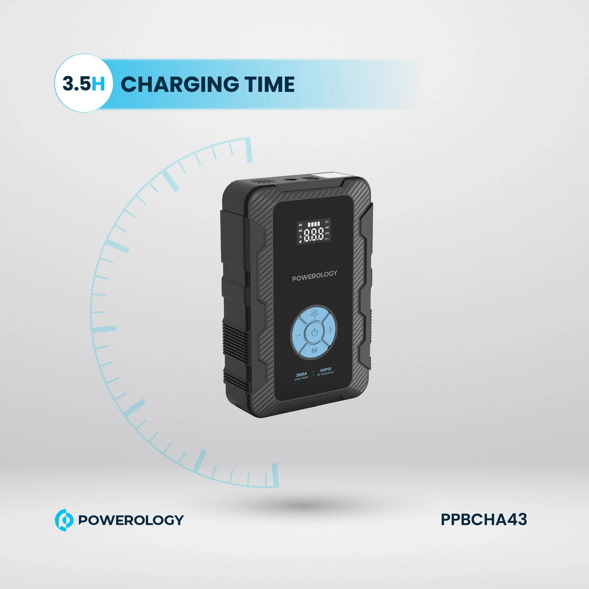Powerology 20000 m Ah Power Bank Jump Start Air Compressor - Black – image 12