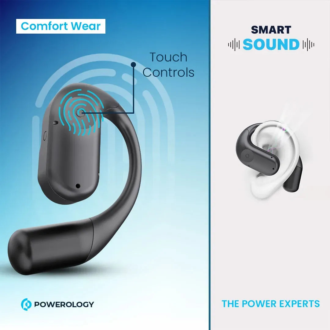 Powerology Air Conduction Enc Tws Earbuds and Charging Case with Display 60mAh Black – image 2
