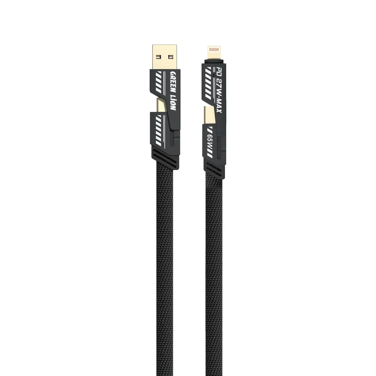 Green Lion 2 in 2 Braided Fast Charging Cable 65 W 2 M - Black