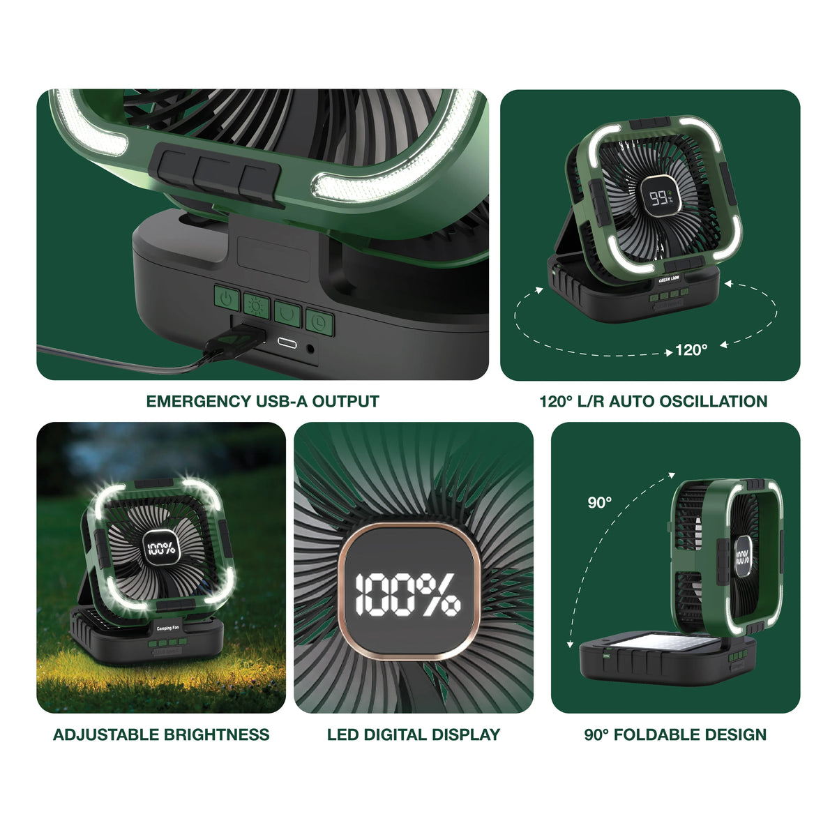 Green Lion 3 in 1 Solar Fan- Fan|Light|Power Bank - Black – image 5