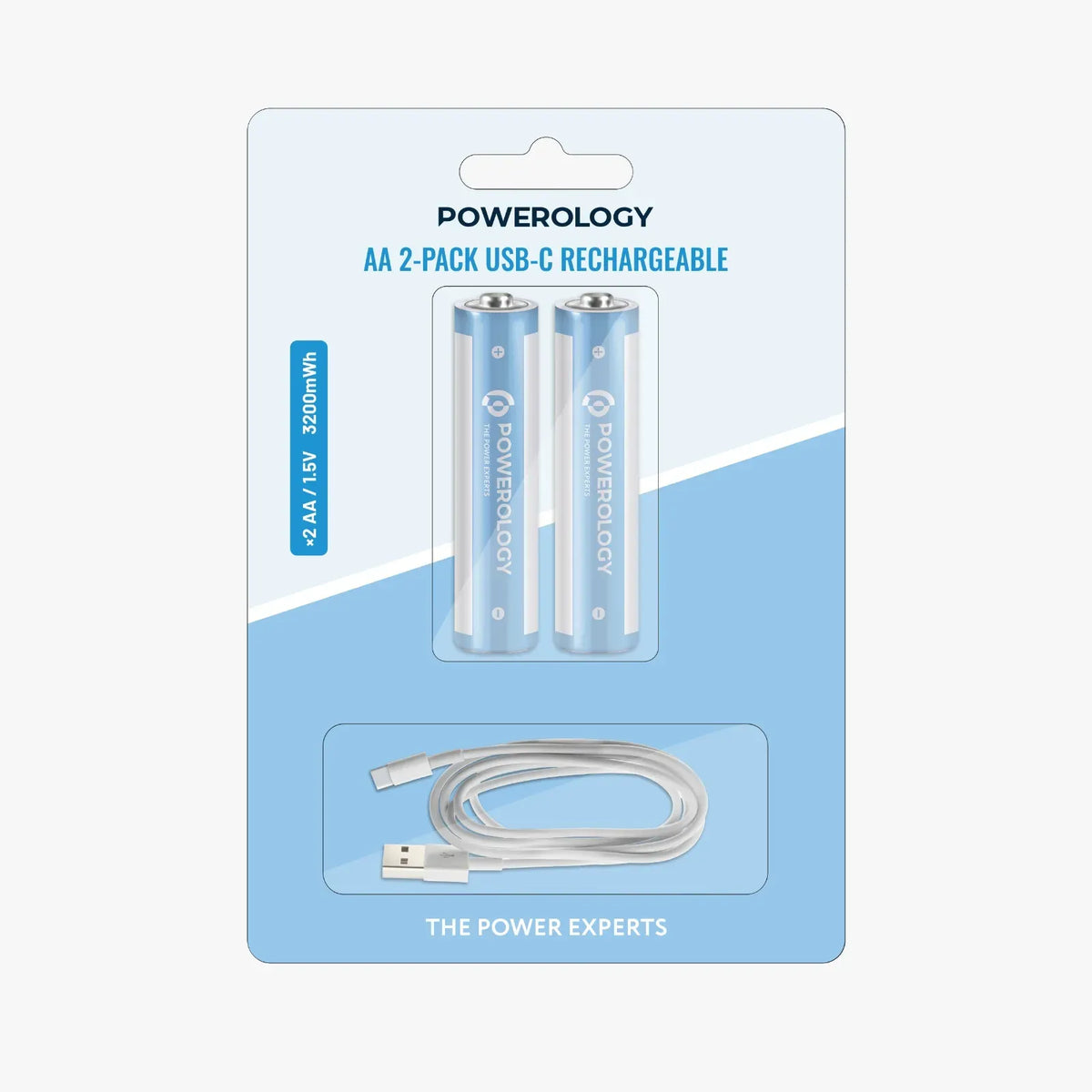 Powerology Aa 2 Pack USB C Rechargeable White Blue – image 2