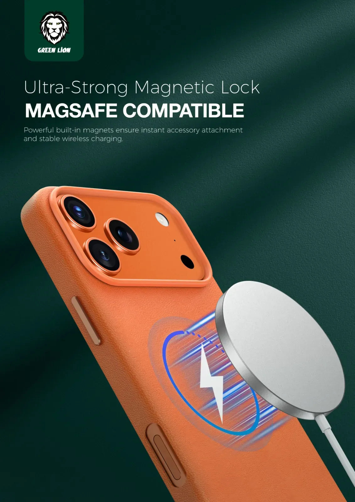 Green Lion Leather Mag Safe Case - Orange – image 7
