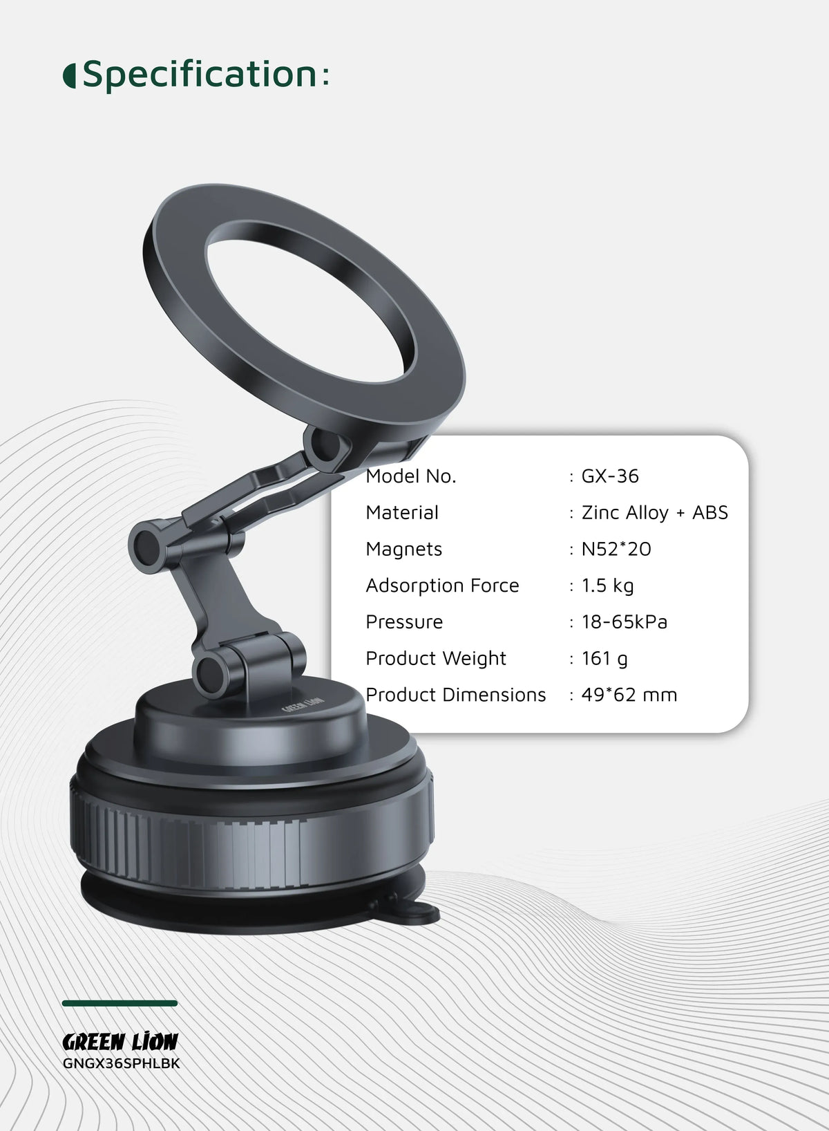 Green Lion Gx 36 Suction Phone Holder Gray – image 13