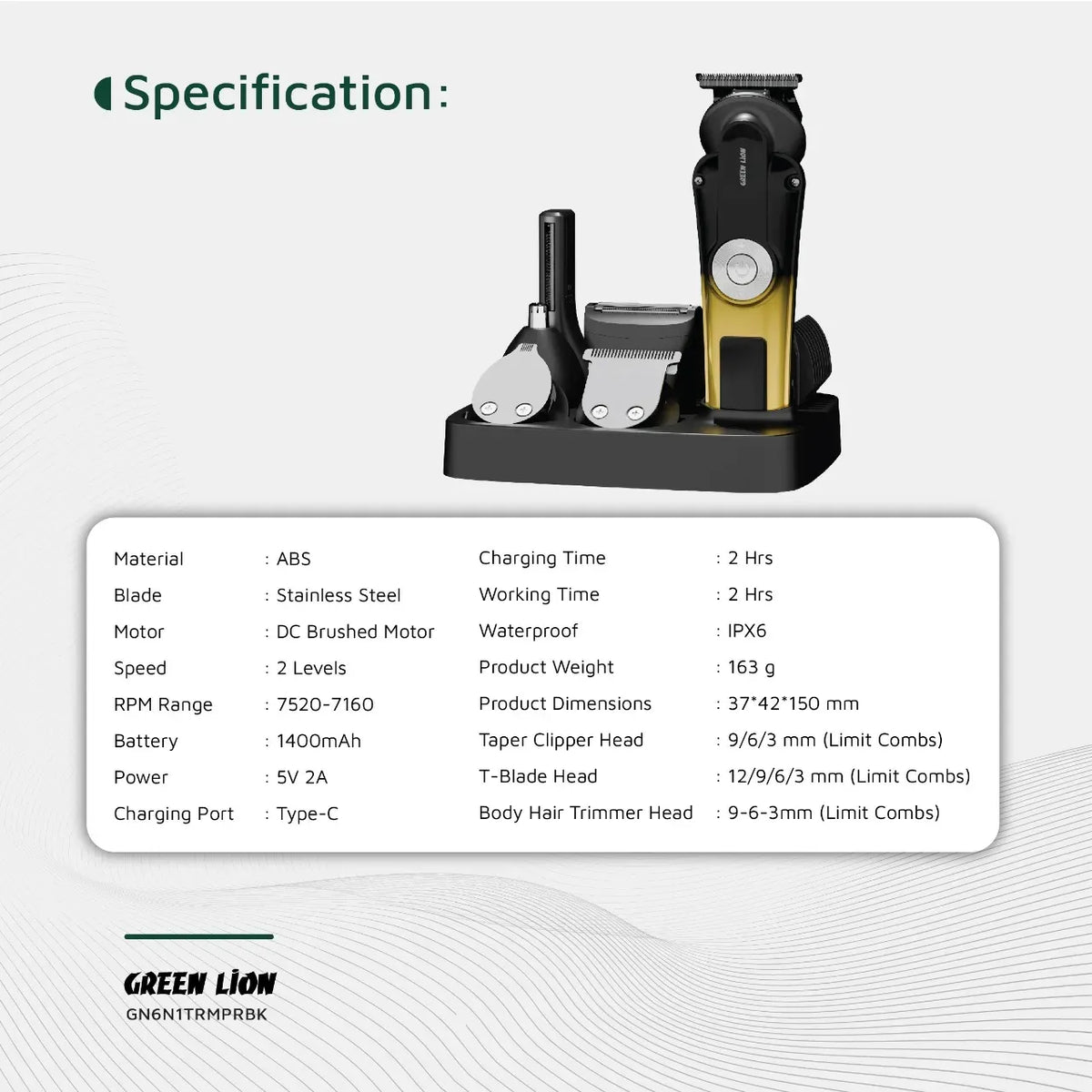 Green Lion 6 in 1 Trim Pro Grooming Kit Black – image 4