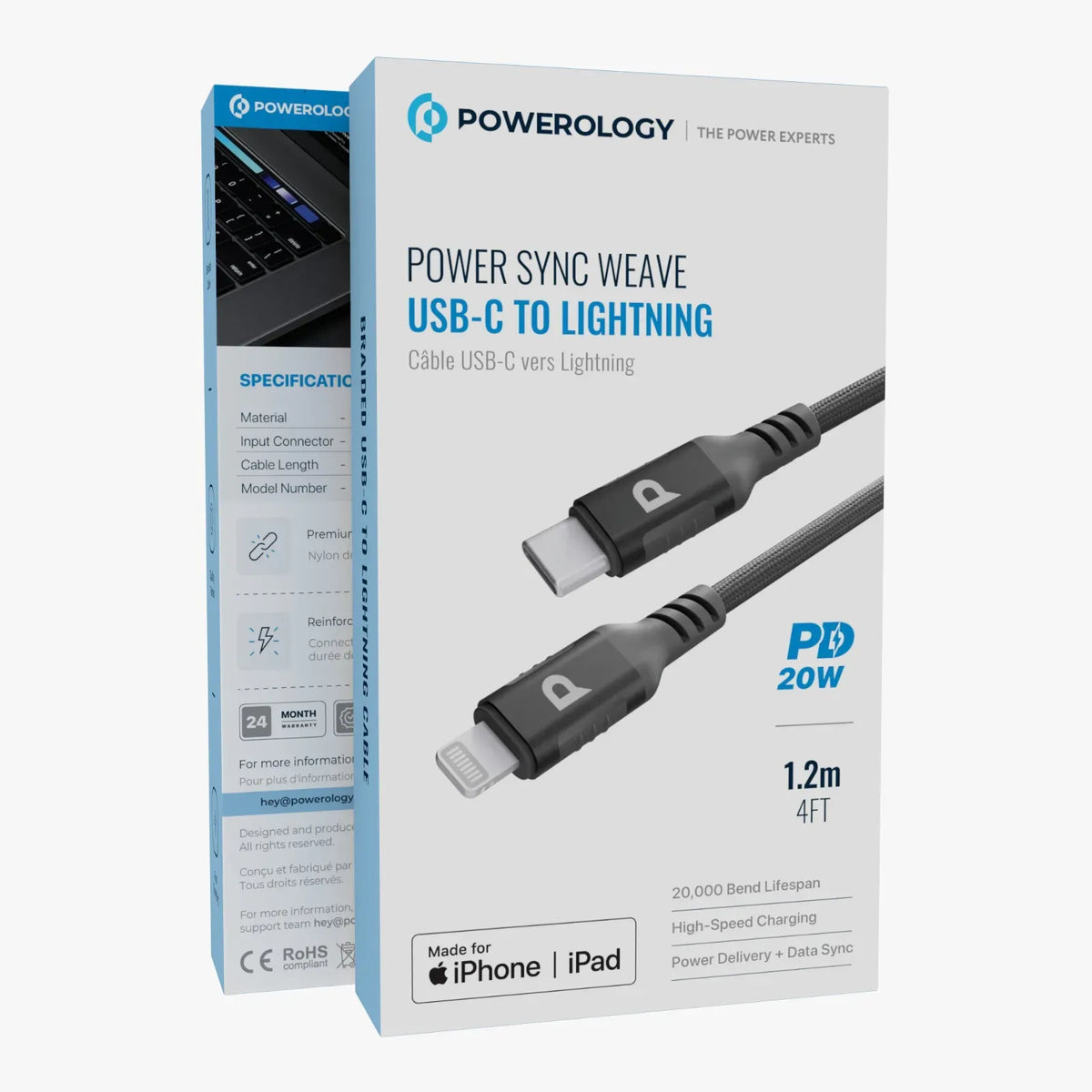 Powerology Power Sync Weave USB-C to Lightning PD 30 W 1.2 M Cable - Black – image 4