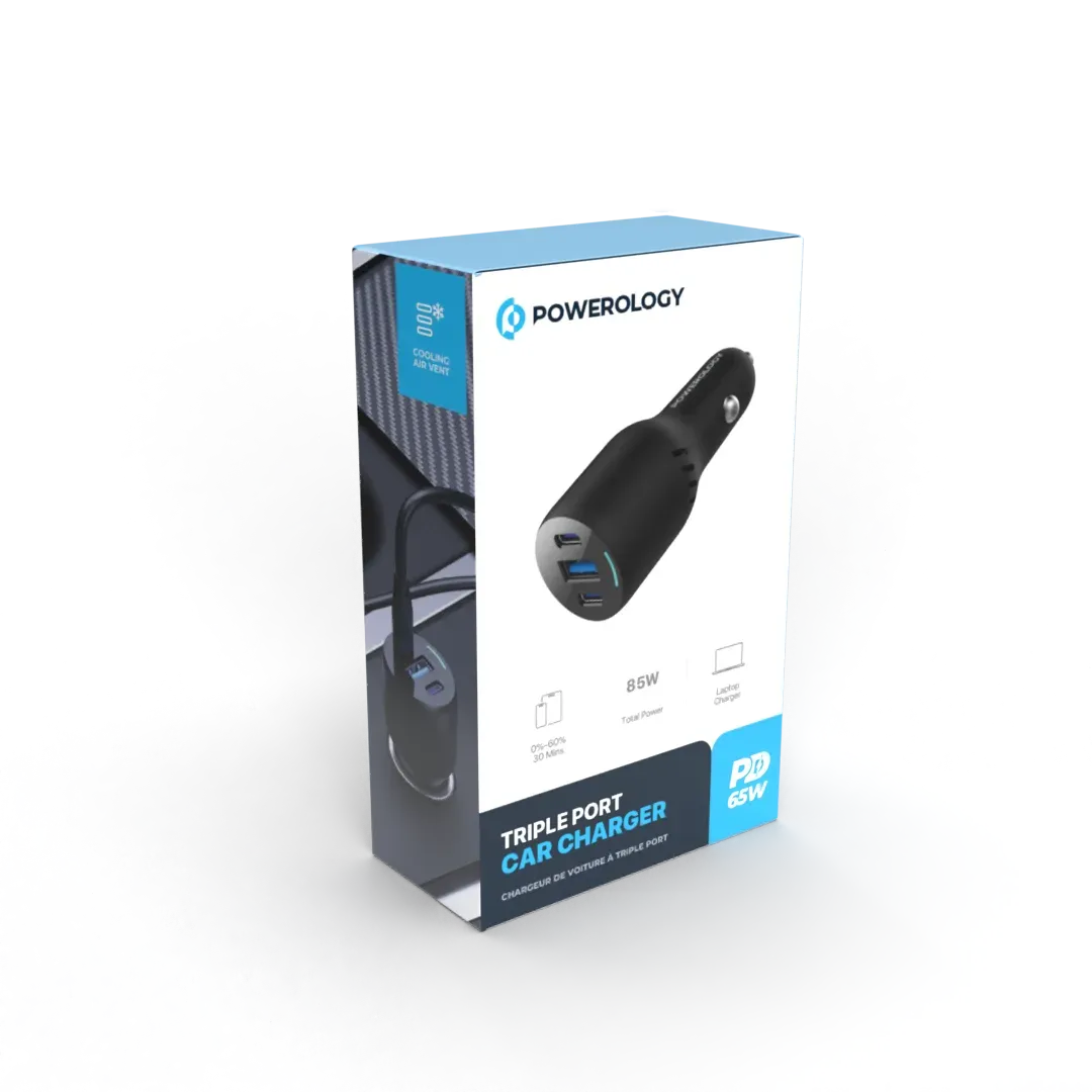 Powerology Pd65w Pd20w Qc18w LED Triple Ports Car Charger Black – image 9