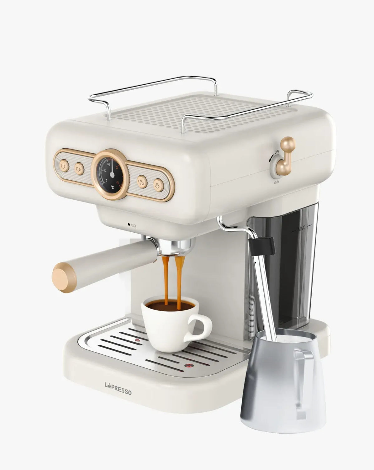LePresso Retro Espresso Machine Boiler Gauge And Milk Steamer - White – image 2