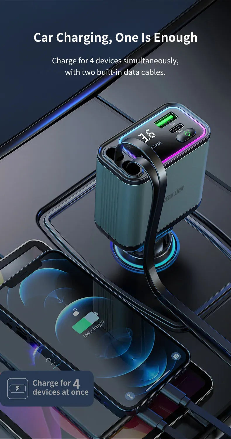 Green Lion Retractable 90w Car Charger Green – image 8