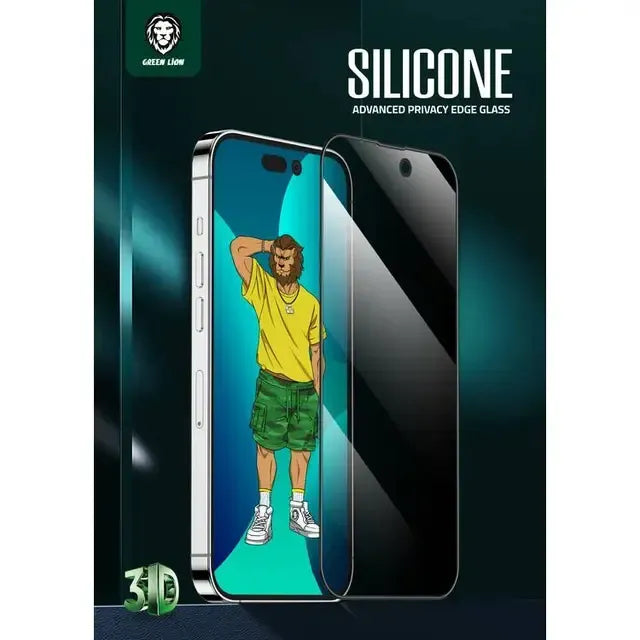 Green Lion 3d Silicone Privacy HD Glass Screen Protector Black Edge Privacy for Iphone 14 Series – image 3