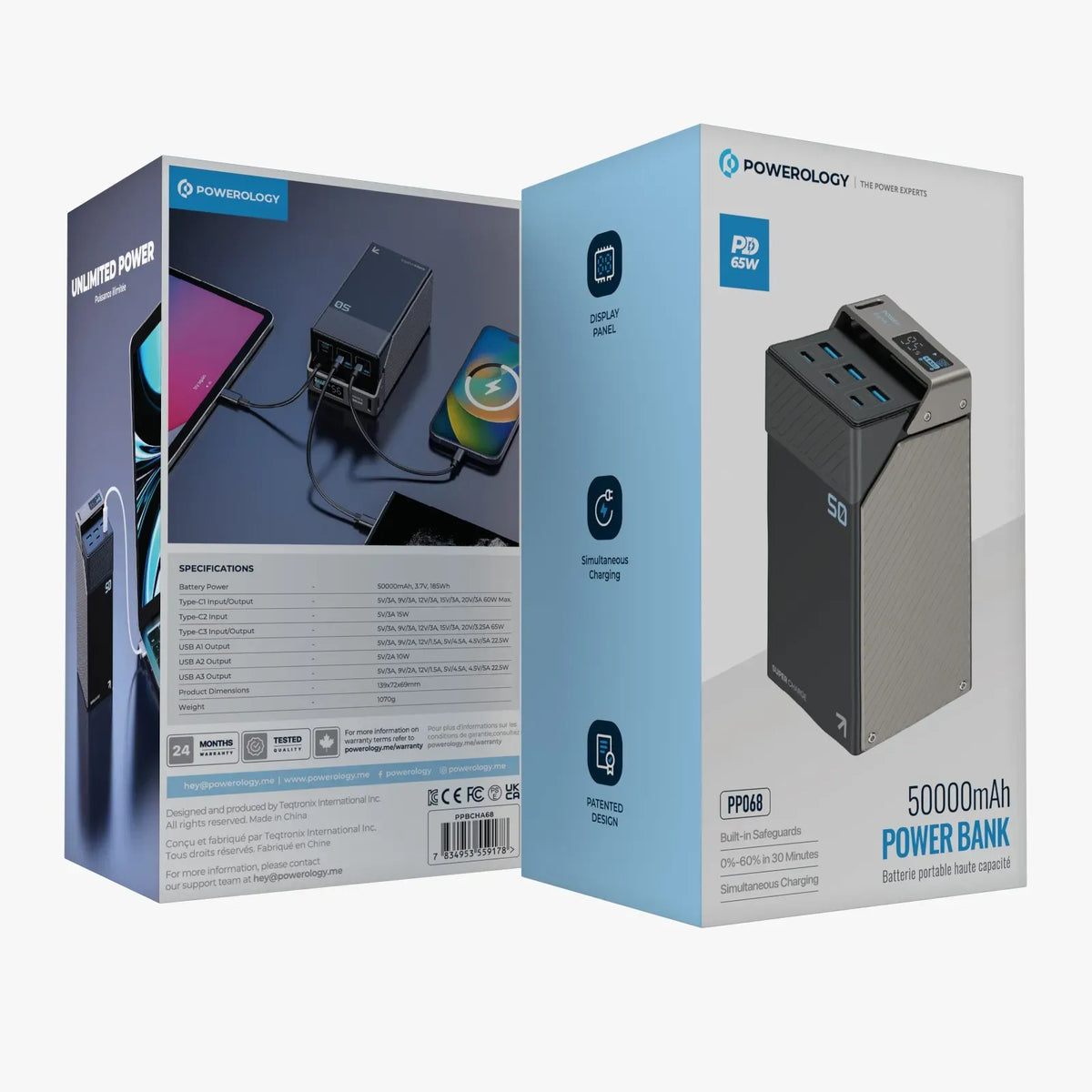 Powerology 50000mAh Power Bank 65w 3xpd Type C and 3xusb A Black – image 7
