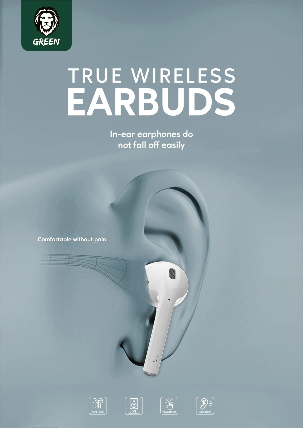 Green Lion True Wireless Earbuds - Black