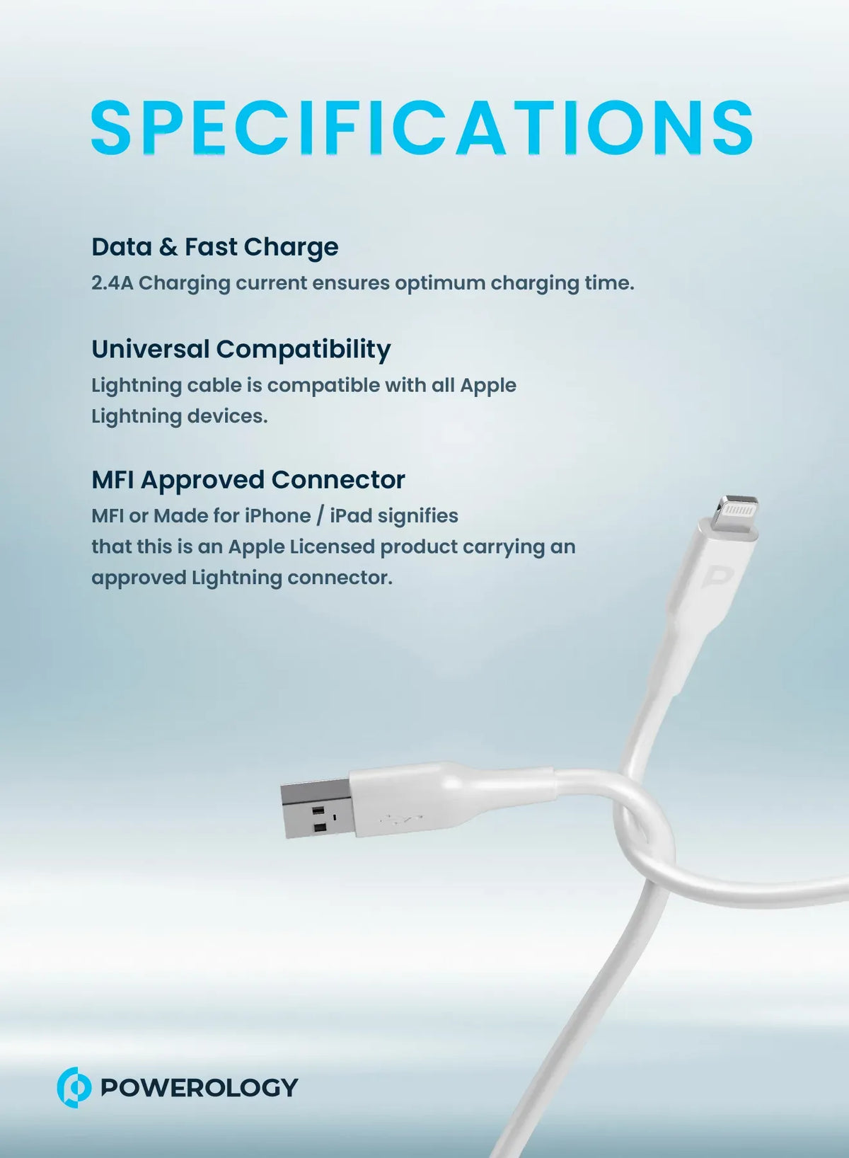 Powerology TPEUSB-A To Lightning Data Sync And Charge 1.2 m - White – image 9