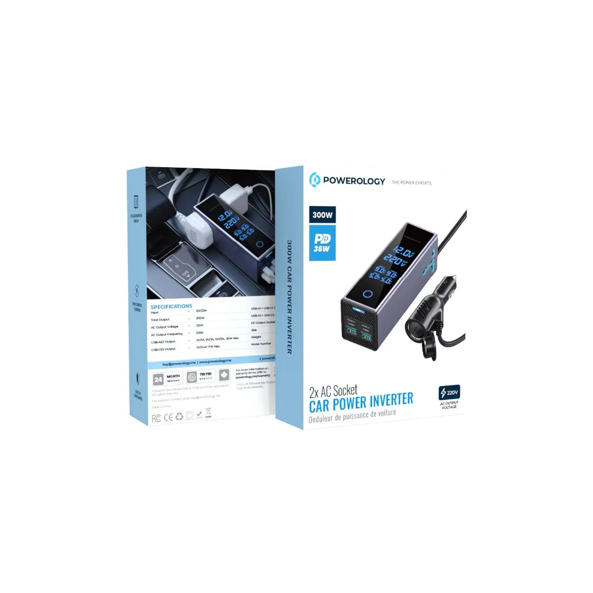 Powerology 2xac Socket Car Power Inverter Gray – image 4