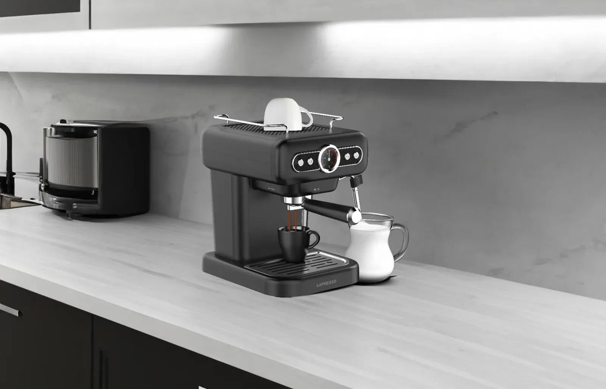 LePresso Retro Espresso Machine Boiler Gauge And Milk Steamer - Black