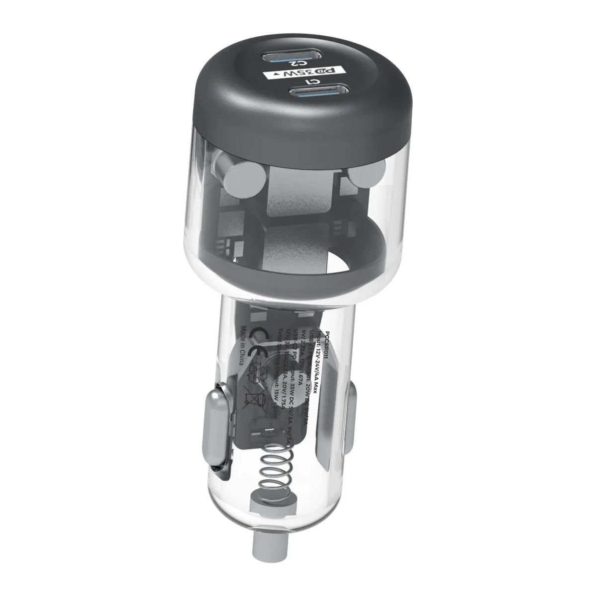 Powerology Crystalline Series Car Charger PD 35w Transparent Grey – image 2
