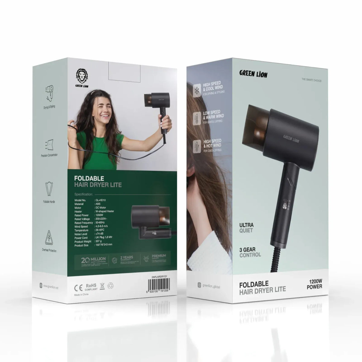 Green Lion Foldable Hair Dryer Lite 1200w Grey – image 4