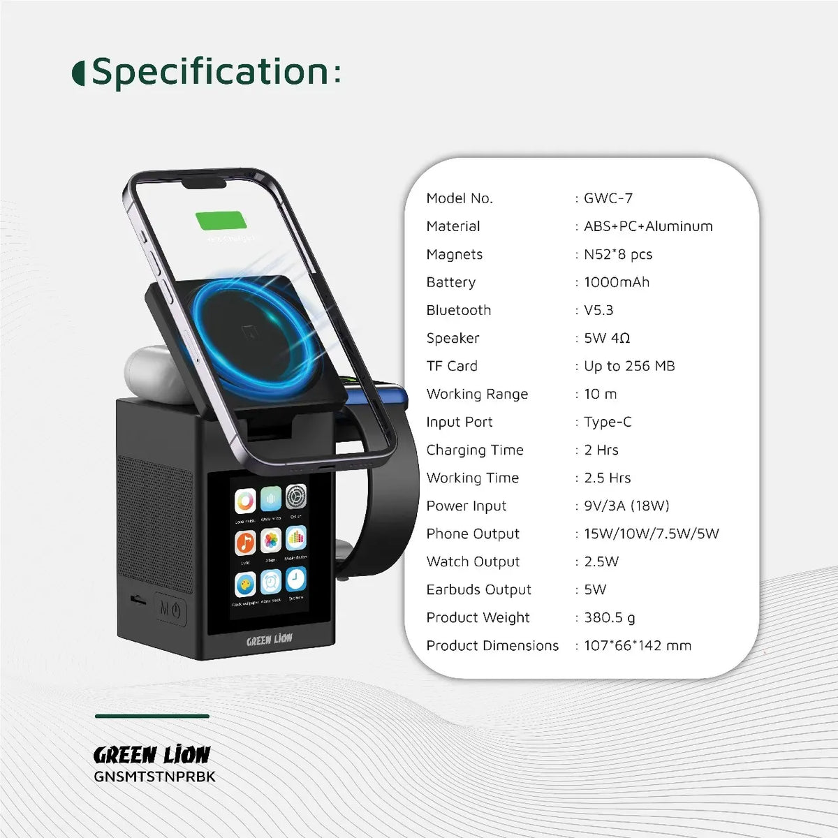 Green Lion Smart Station Pro LCD Display Wireless Charger with Speaker Black – image 7
