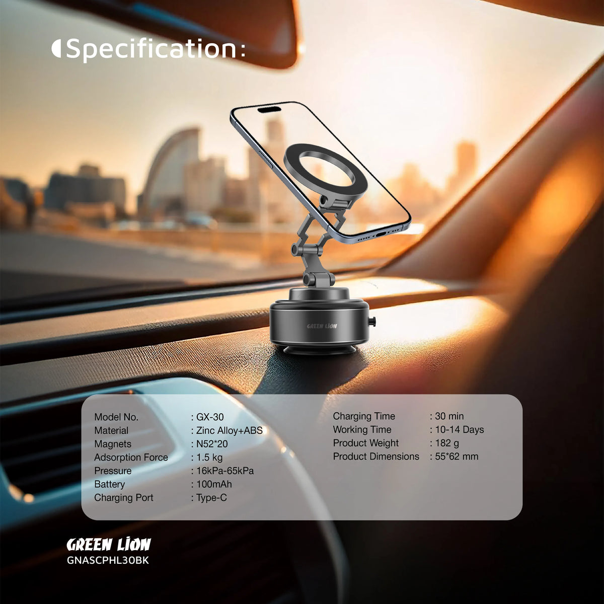 Green Lion Gx 30 Auto Suction Phone Holder Matte Black – image 2