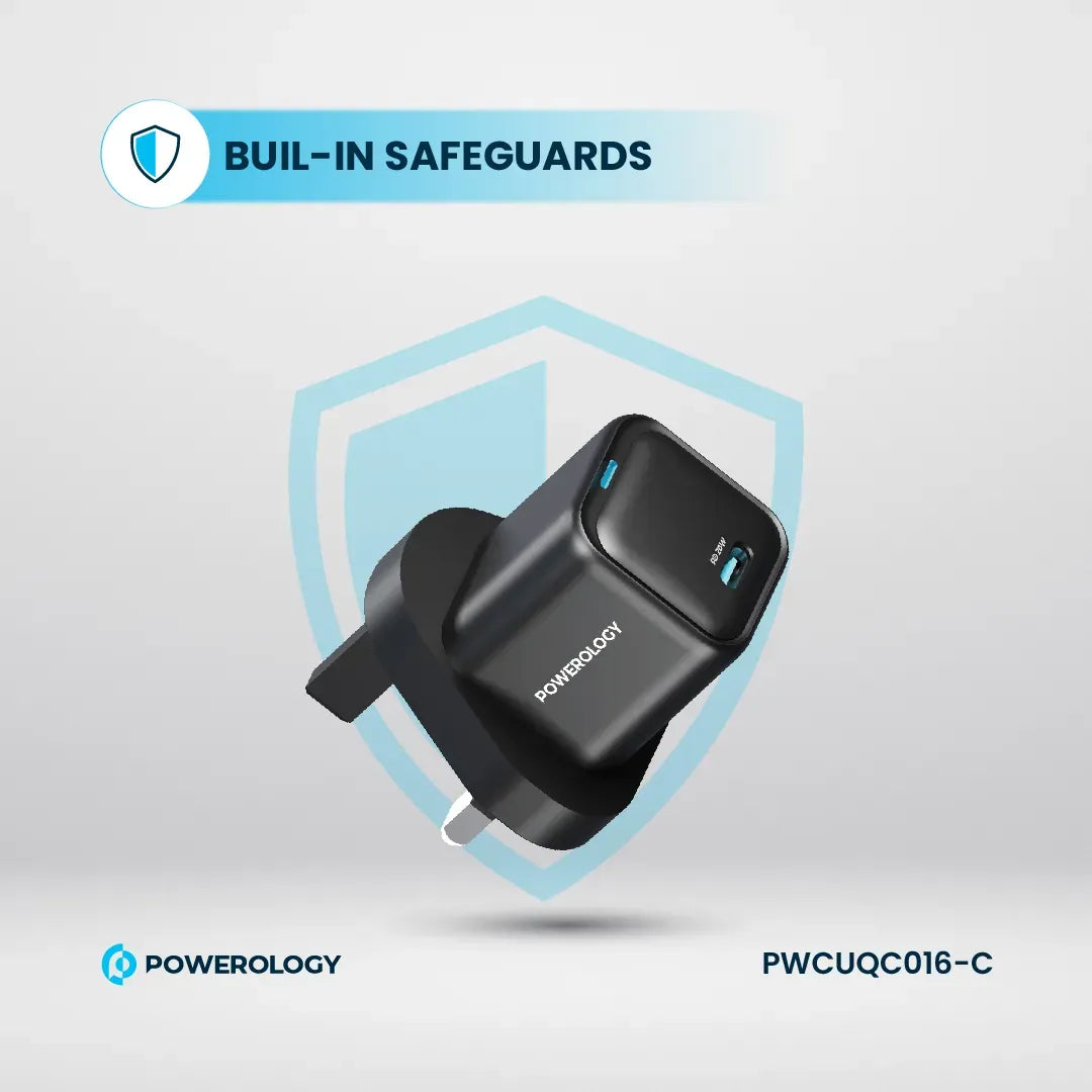 Powerology 20w Single C Port PD Charger Uk with Type C to C 60w Cable Black – image 9