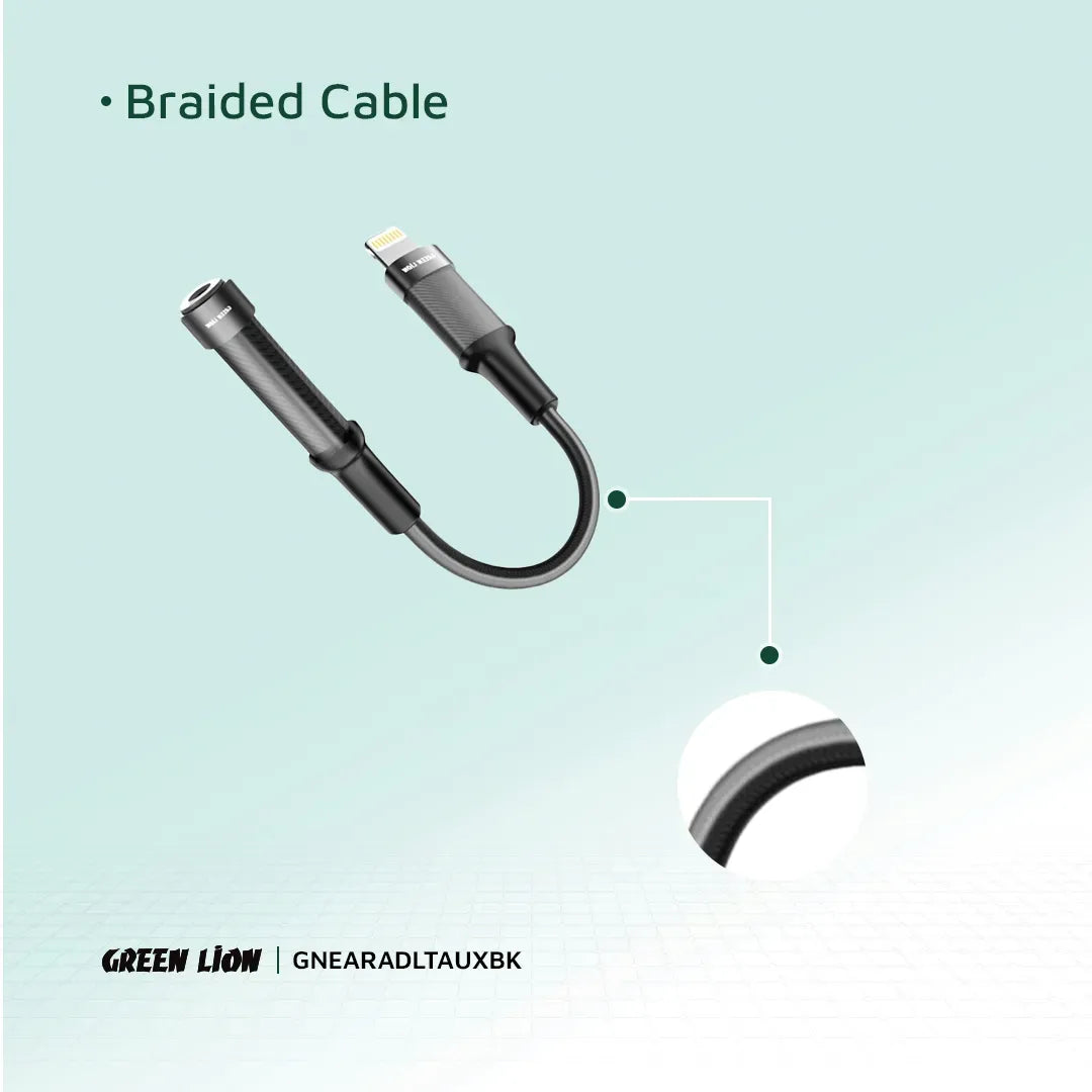 Green Lion Earphone Adapter Lightning to 3 5 Aux 12cm Black – image 8