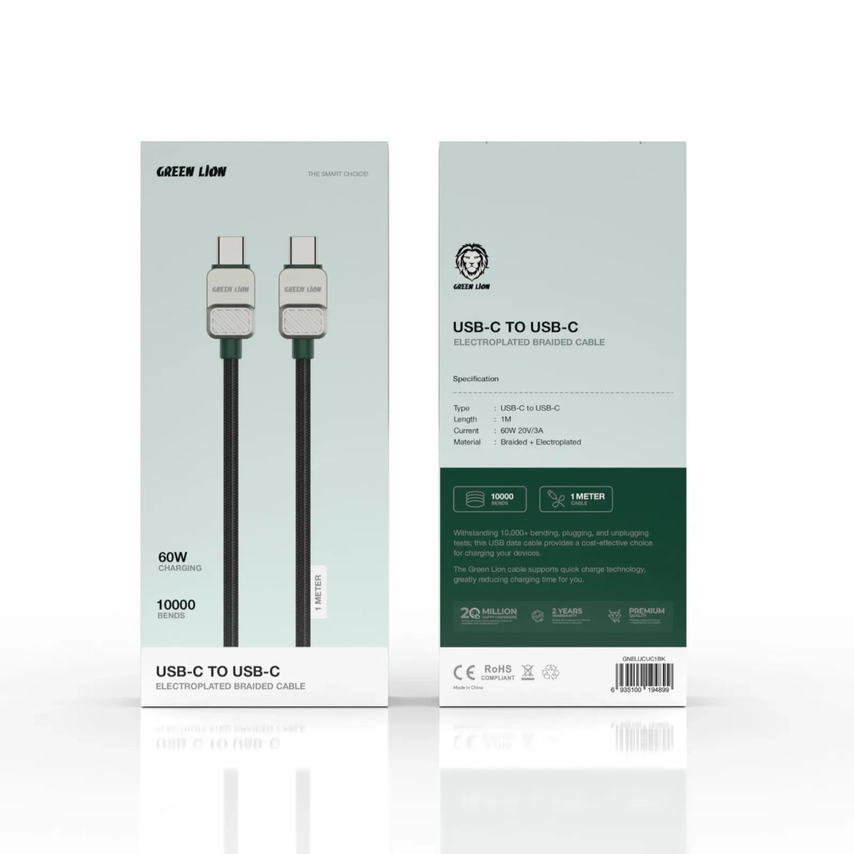 Green Lion USB C to USB C Electroplated Braided Cable Black Dark Green – image 3