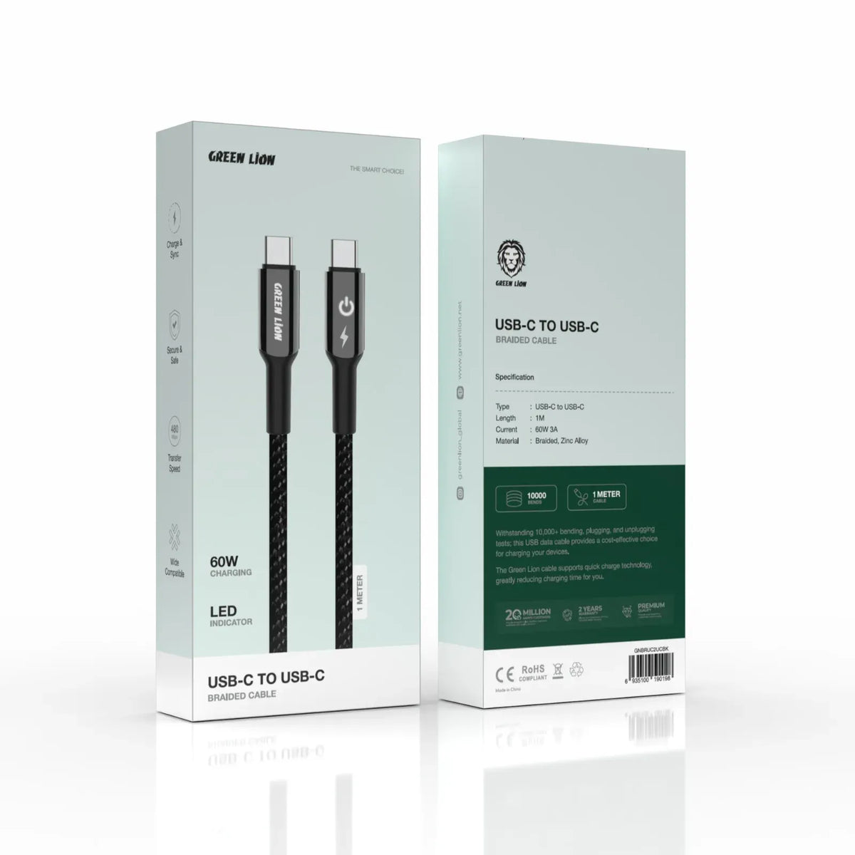 Green Lion USB C to USB C Braided Cable Black – image 2