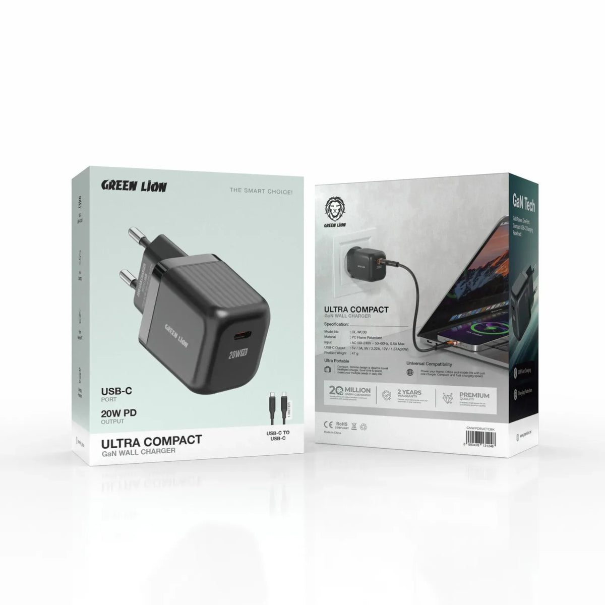 Green Lion Ultra Compact Ga NWall Charger EUPin PD 20 W Cto C - Black – image 3