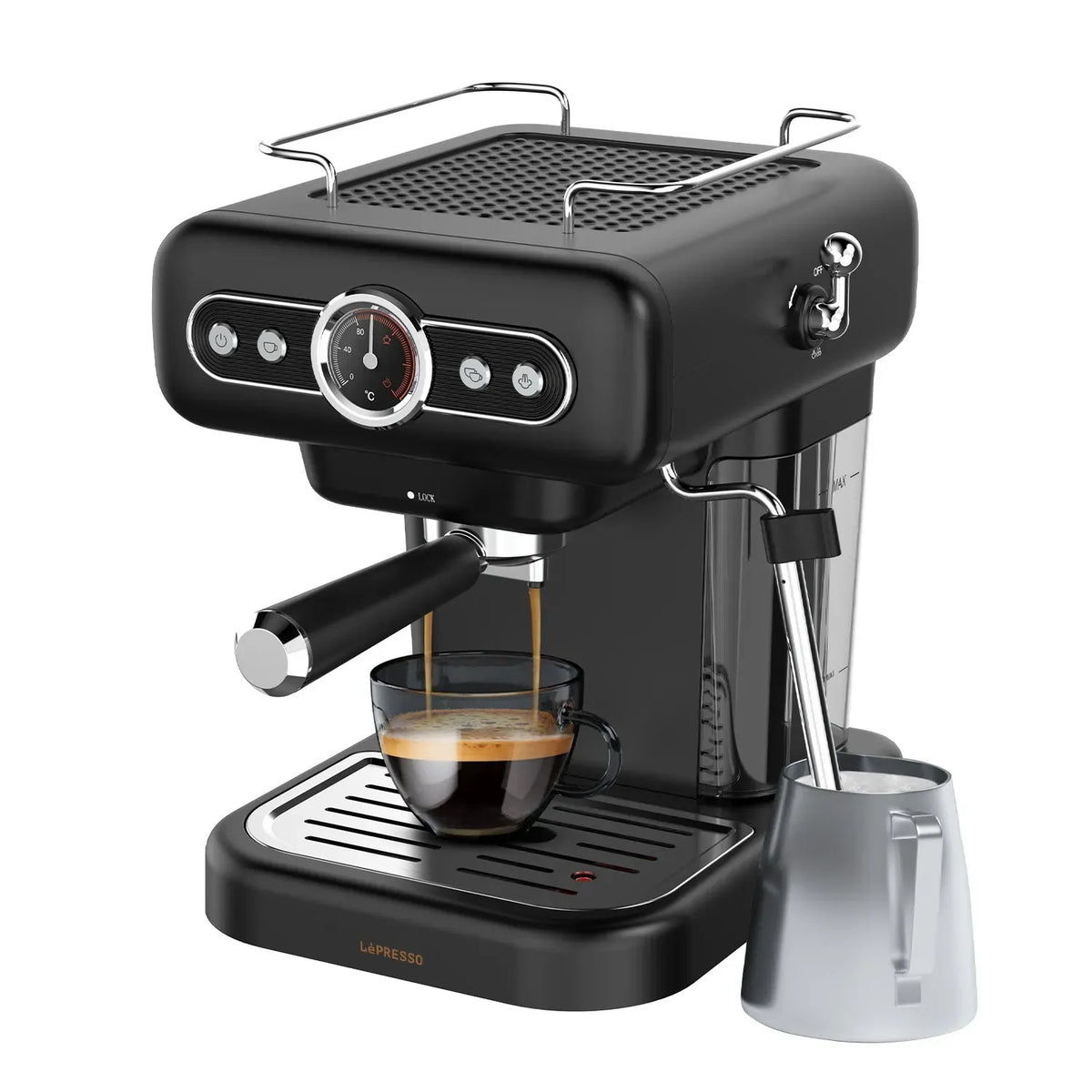 LePresso Retro Espresso Machine Boiler Gauge And Milk Steamer - Black – image 13