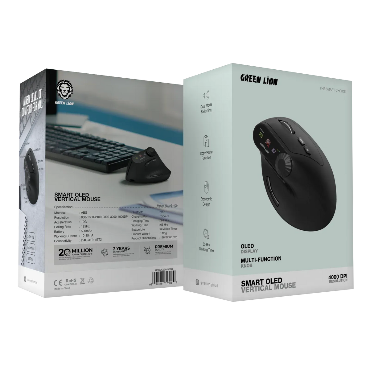 Green Lion Smart OLED Vertical Mouse Black – image 10