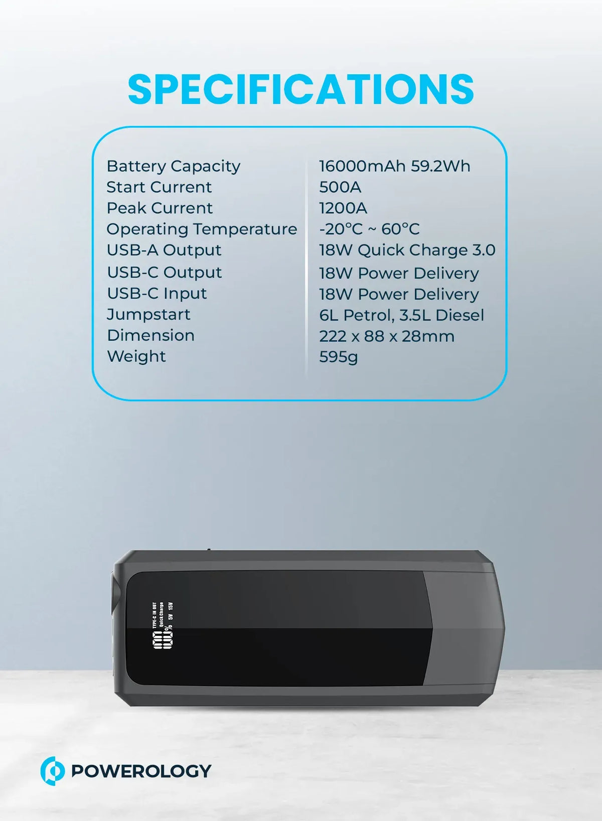 Powerology 16000mAh Jumpstart Power Bank – image 11