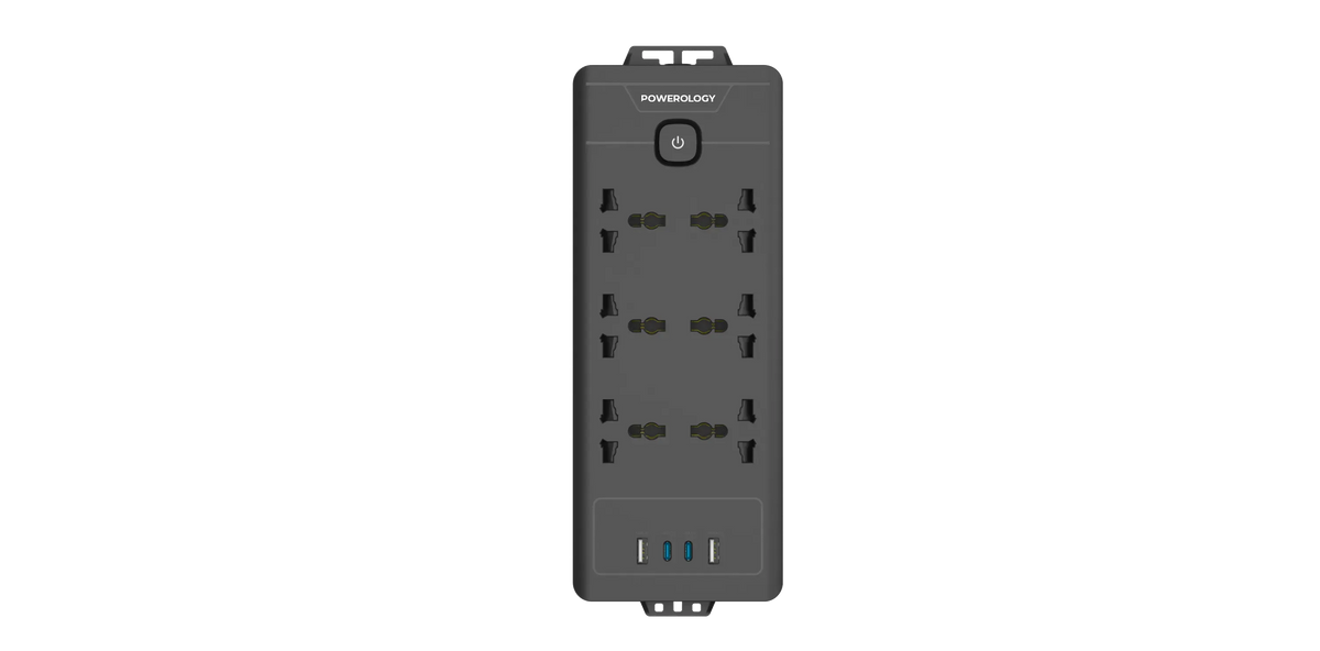 Powerology 6ac 2500w Power Strip Black – image 3