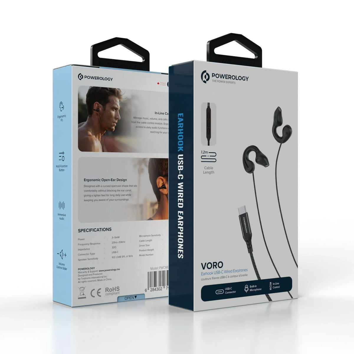 Powerology Voro Earhook USB C Wired Earphones Black – image 8