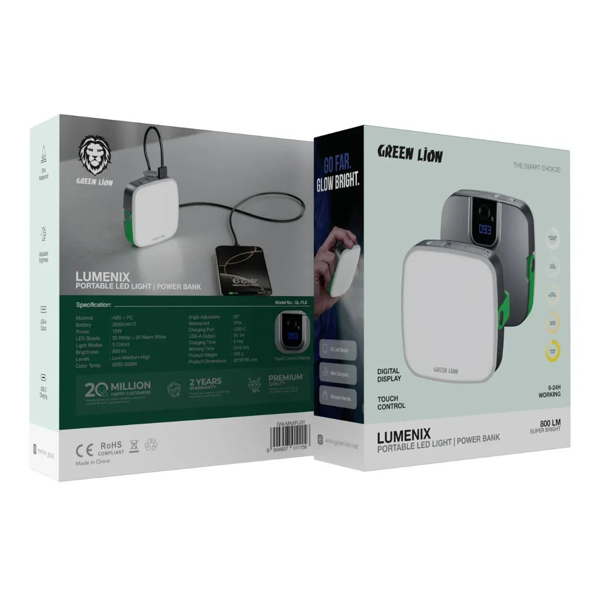 Green Lion Lumenix Portable LED Light with Power Bank 2000mahx2 Gray – image 4