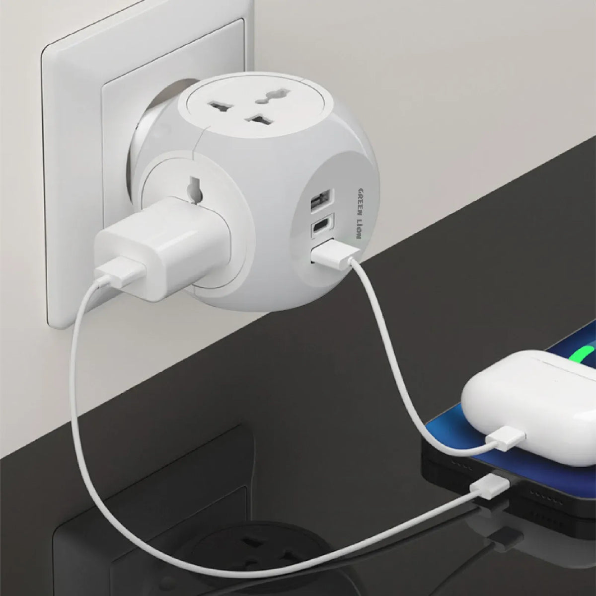 Green Lion Multi Port Travel Adapter White – image 2