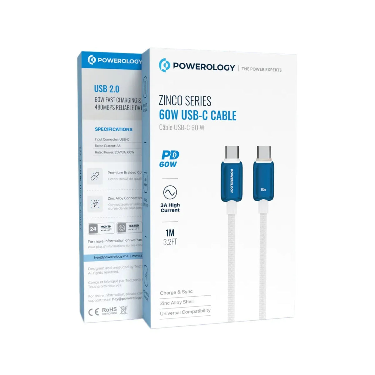 Powerology Zinco Series 60 W USB-C Cable - WhiteBlue – image 2