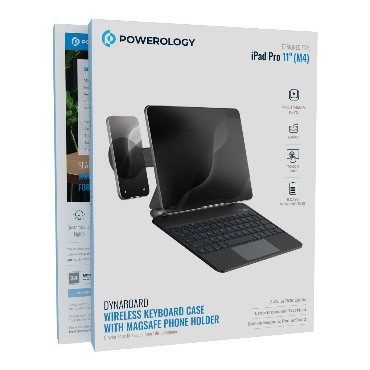 Powerology Dynaboard Wireless Keyboard Case with MagSafe Phone Holder for Ipad 11 M4 Black – image 19