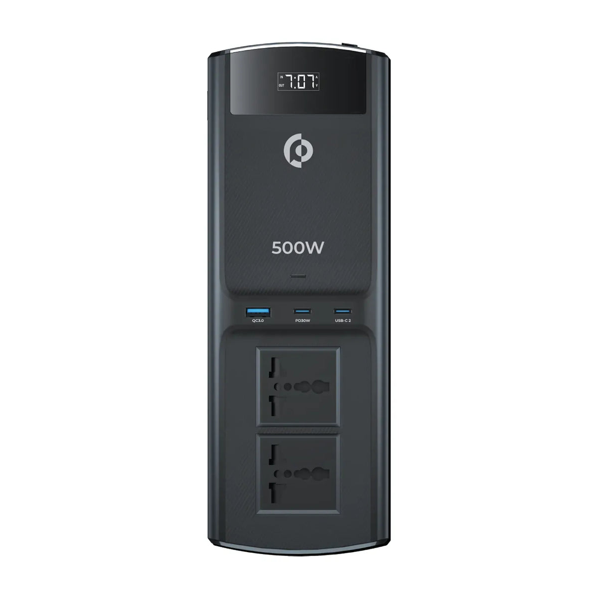 Powerology 500 W Universal Multi-Port Car Inverter With Dual USB-C Output - Black