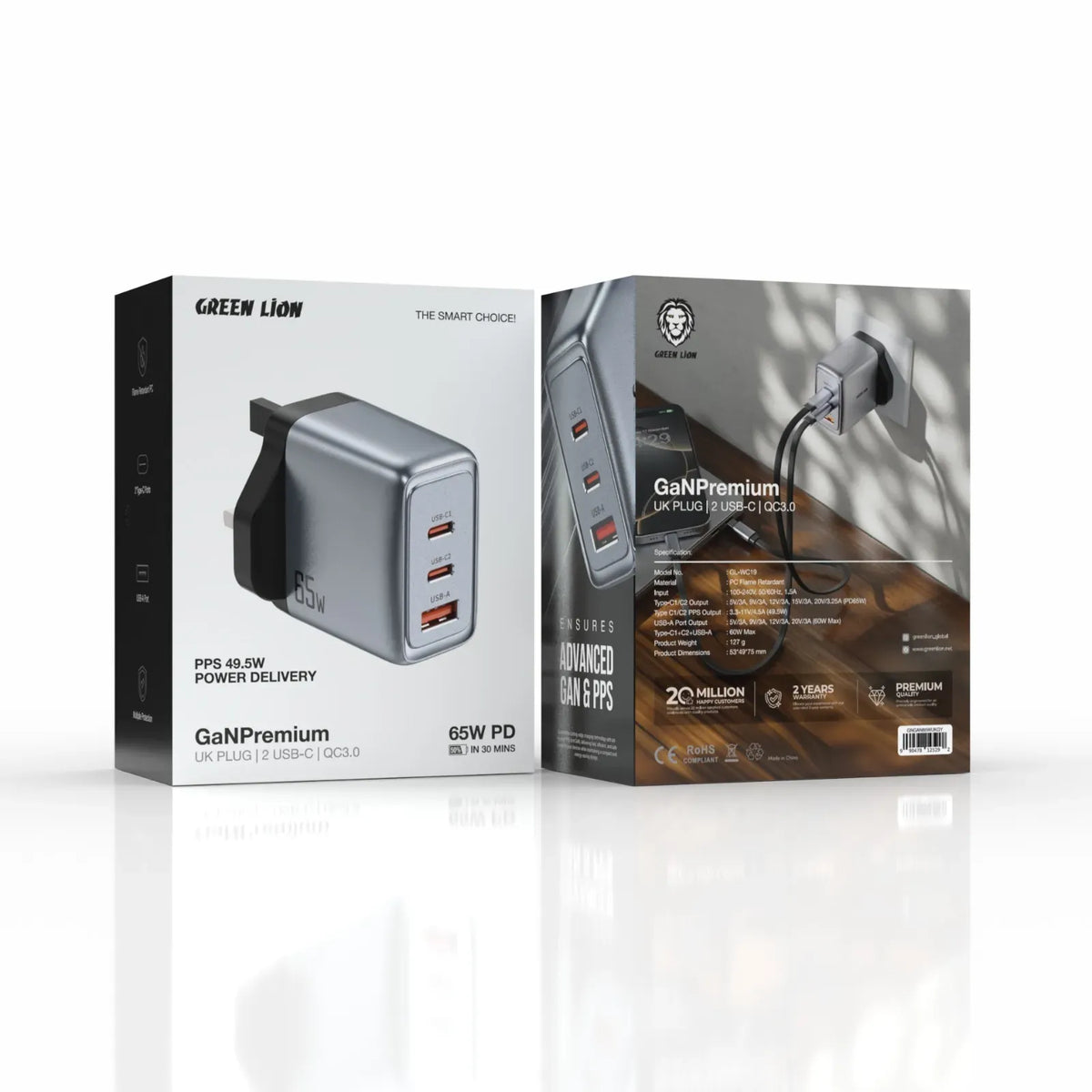 Green Lion Gan Premium Uk Plug Wall Charger 65w Gray – image 6